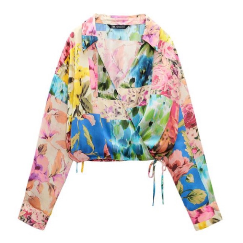 NWT Zara Pink and Purple Floral Silk Blouse
